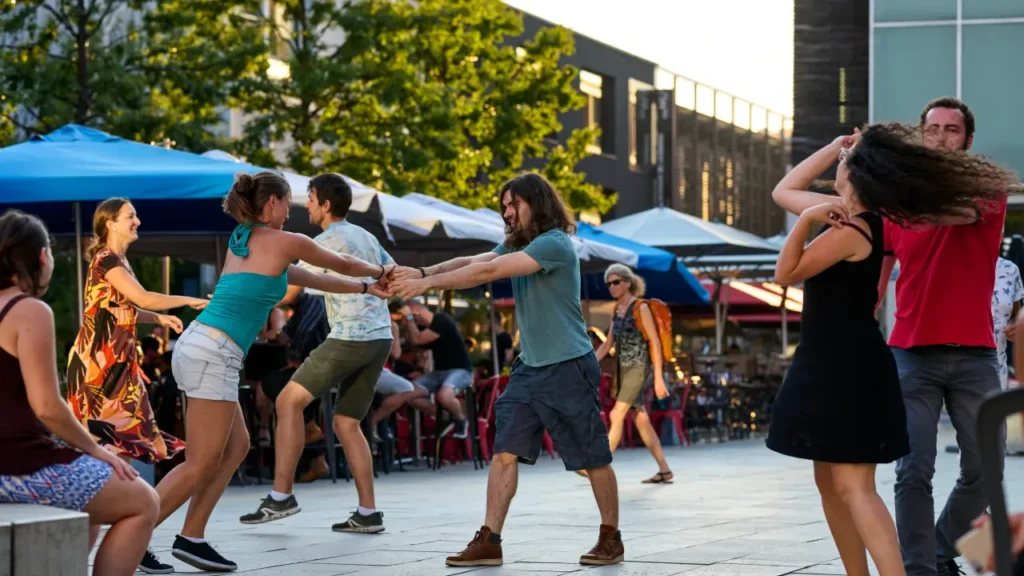 Danseurs de rock au flon en été à Lausanne